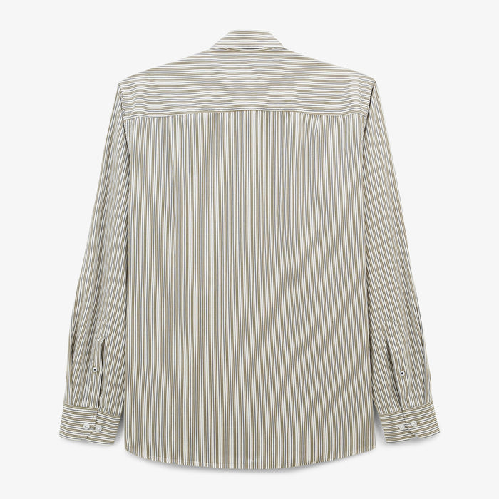 Chemise manches longues en coton à rayures vert militaire Charles Homme SERGE BLANCO