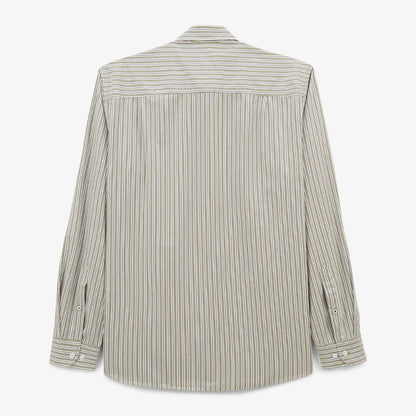 Chemise manches longues en coton à rayures vert militaire Charles Homme SERGE BLANCO