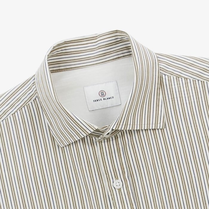 Chemise manches longues en coton à rayures vert militaire Charles Homme SERGE BLANCO