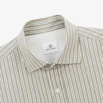 Chemise manches longues en coton à rayures vert militaire Charles Homme SERGE BLANCO