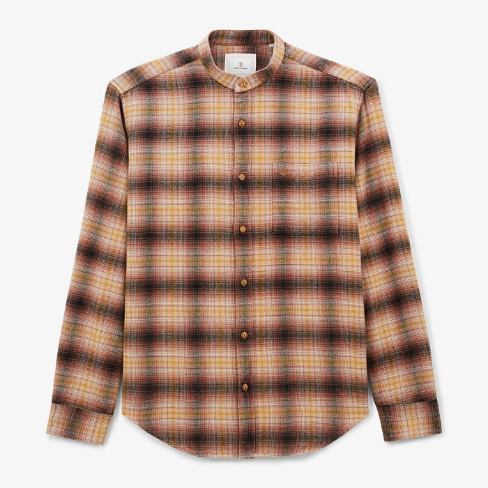 Chemise manches longues en coton col Mao à carreaux cuivre Charles Homme SERGE BLANCO