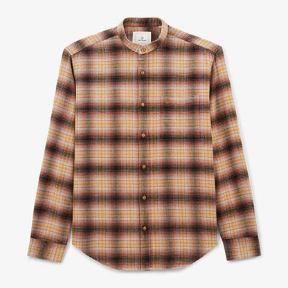 Chemise manches longues en coton col Mao à carreaux cuivre Charles Homme SERGE BLANCO