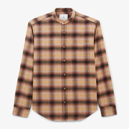 Chemise manches longues en coton col Mao à carreaux cuivre Charles Homme SERGE BLANCO
