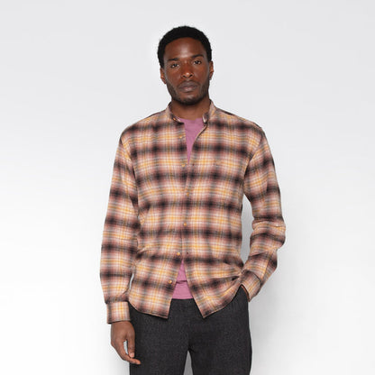 Chemise manches longues en coton col Mao à carreaux cuivre Charles Homme SERGE BLANCO