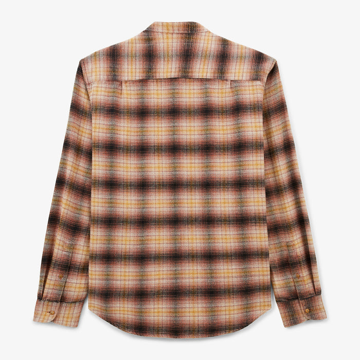 Chemise manches longues en coton col Mao à carreaux cuivre Charles Homme SERGE BLANCO