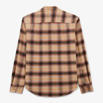 Chemise manches longues en coton col Mao à carreaux cuivre Charles Homme SERGE BLANCO