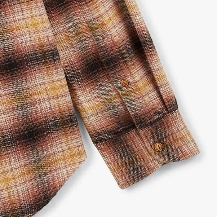 Chemise manches longues en coton col Mao à carreaux cuivre Charles Homme SERGE BLANCO
