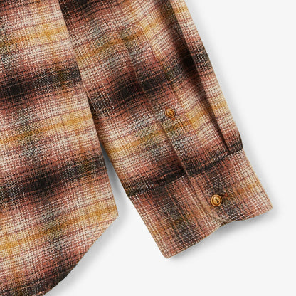 Chemise manches longues en coton col Mao à carreaux cuivre Charles Homme SERGE BLANCO