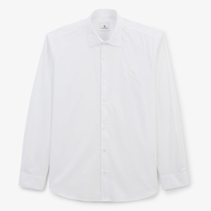 Chemise manches longues en coton stretch unie blanche HOMME SERGE BLANCO