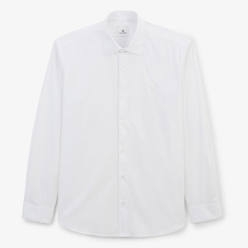 Chemise manches longues en coton stretch unie blanche HOMME SERGE BLANCO