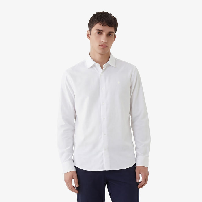 Chemise manches longues en coton stretch unie blanche