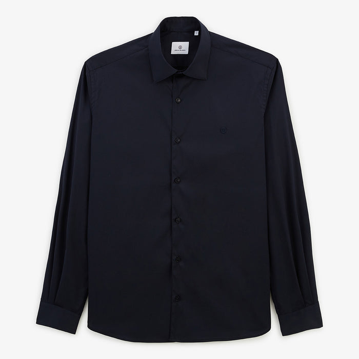Chemise manches longues en coton stretch unie bleu marine HOMME SERGE BLANCO