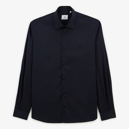 Chemise manches longues en coton stretch unie bleu marine HOMME SERGE BLANCO