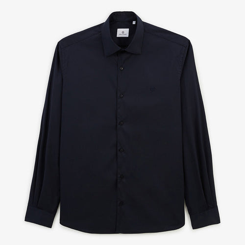 Chemise manches longues en coton stretch unie bleu marine HOMME SERGE BLANCO