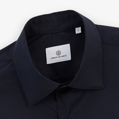 Chemise manches longues en coton stretch unie bleu marine HOMME SERGE BLANCO