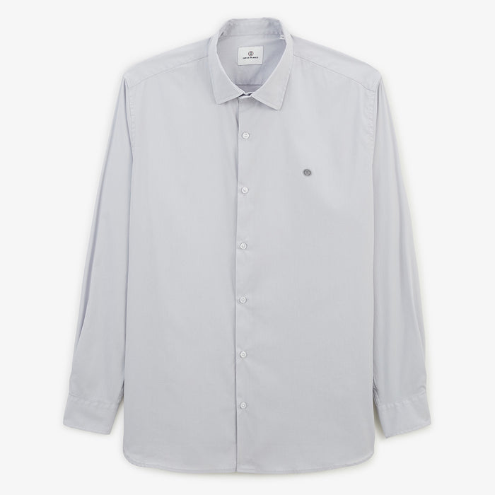 Chemise manches longues en coton stretch unie gris perle HOMME SERGE BLANCO