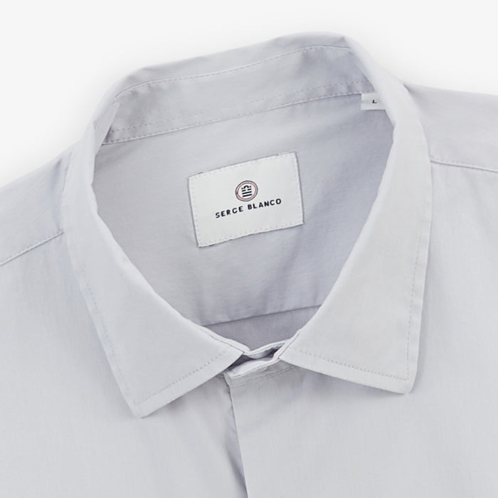Chemise manches longues en coton stretch unie gris perle HOMME SERGE BLANCO
