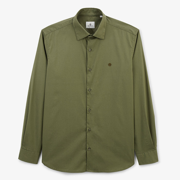 Chemise manches longues en coton stretch unie vert army HOMME SERGE BLANCO