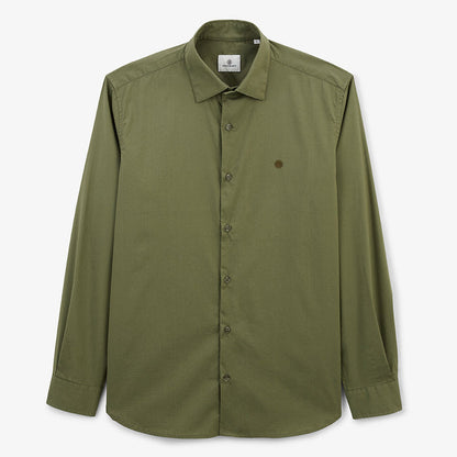 Chemise manches longues en coton stretch unie vert army HOMME SERGE BLANCO