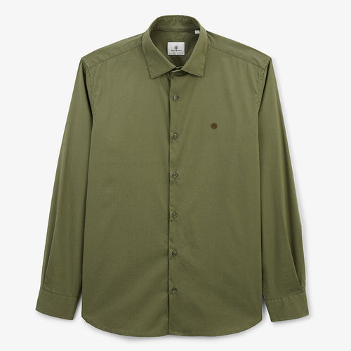 Chemise manches longues en coton stretch unie vert army HOMME SERGE BLANCO