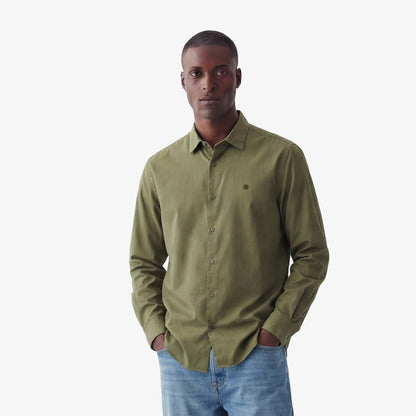 Chemise manches longues en coton stretch unie vert army HOMME SERGE BLANCO