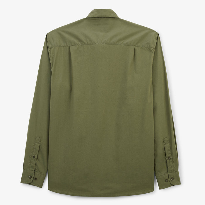 Chemise manches longues en coton stretch unie vert army HOMME SERGE BLANCO