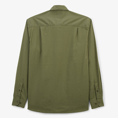 Chemise manches longues en coton stretch unie vert army HOMME SERGE BLANCO