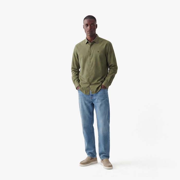Chemise manches longues en coton stretch unie vert army