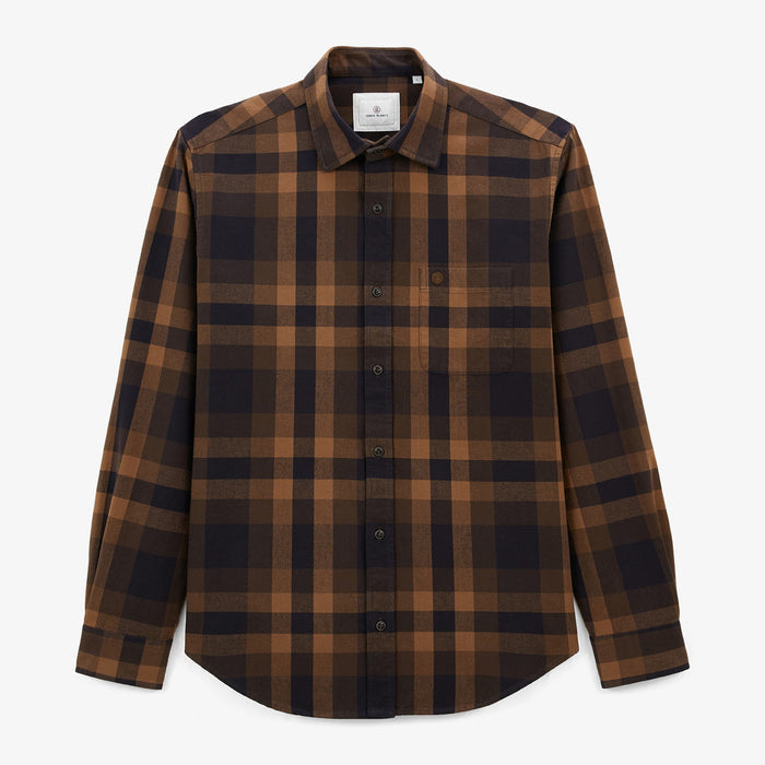 Chemise manches longues en coton twill à carreaux marron Charles Homme SERGE BLANCO
