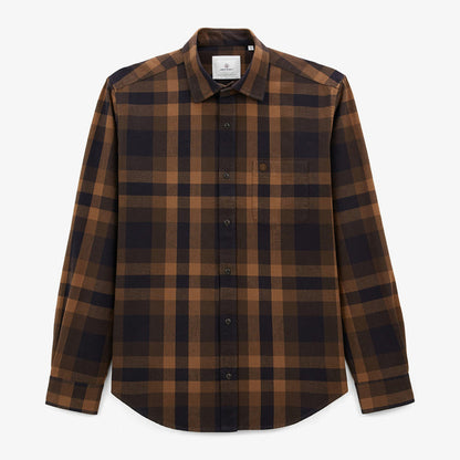 Chemise manches longues en coton twill à carreaux marron Charles Homme SERGE BLANCO