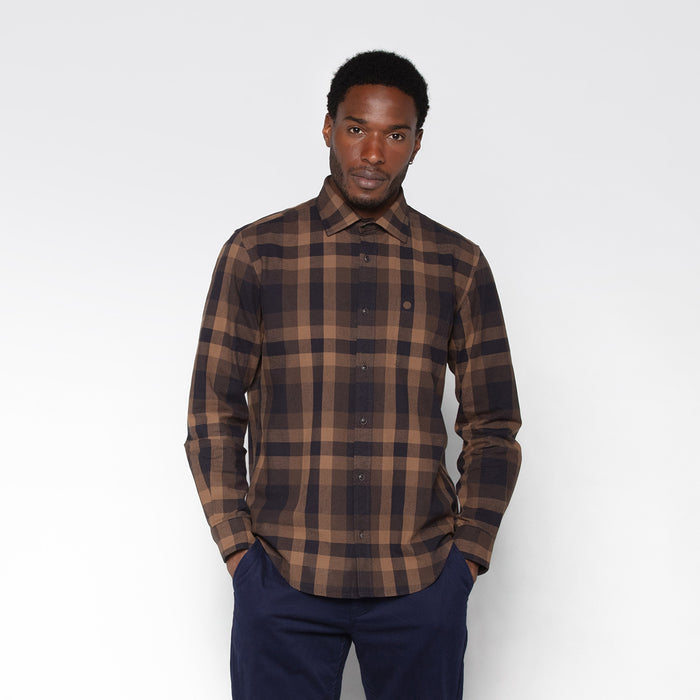 Chemise manches longues en coton twill à carreaux marron Charles Homme SERGE BLANCO