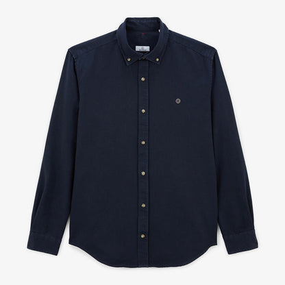 Chemise Manches Longues En Coton Twill Bleu Dark Navy Unie Charles Homme SERGE BLANCO
