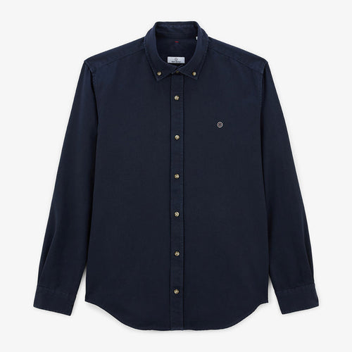 Chemise Manches Longues En Coton Twill Bleu Dark Navy Unie Charles Homme SERGE BLANCO