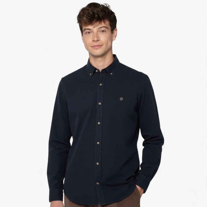Chemise manches longues en coton twill unie bleu dark navy homme serge blanco look