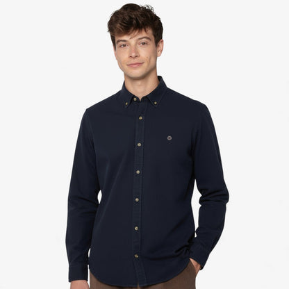 Chemise manches longues en coton twill unie bleu dark navy homme serge blanco look