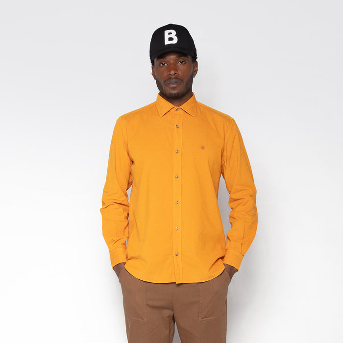 Chemise manches longues en coton velours jaune gold Charles Homme SERGE BLANCO