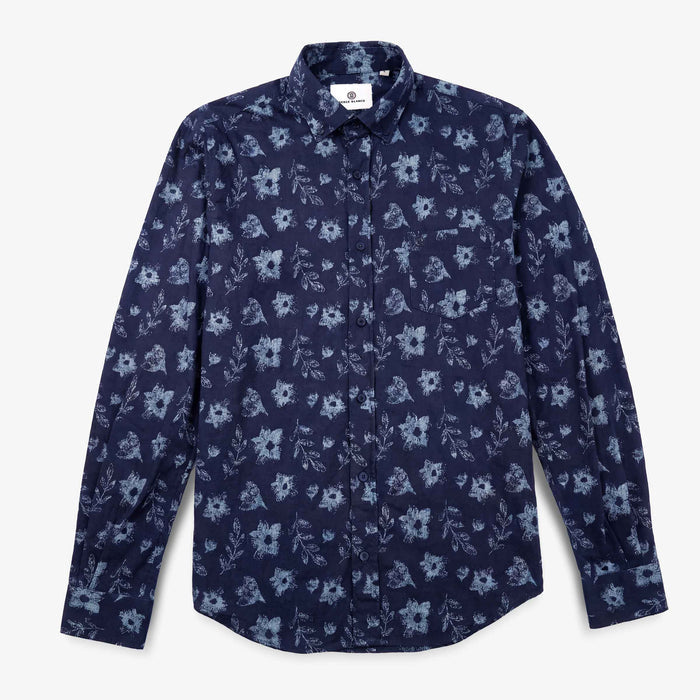 Chemises Charles manches longues bleu foncé en coton
