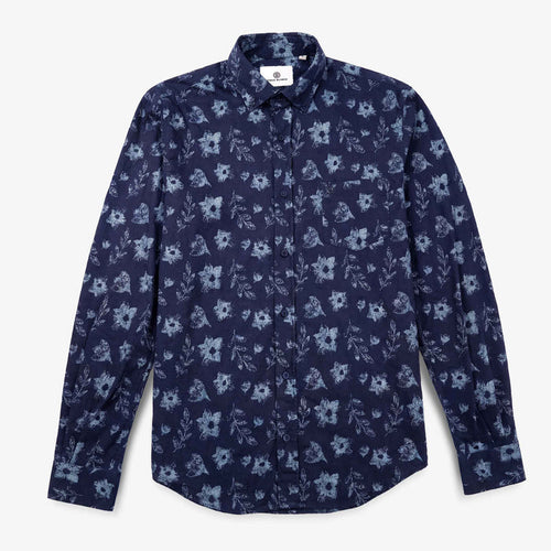Chemises Charles manches longues bleu foncé en coton