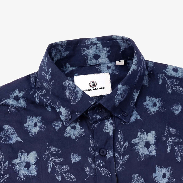 Chemises Charles manches longues bleu foncé en coton