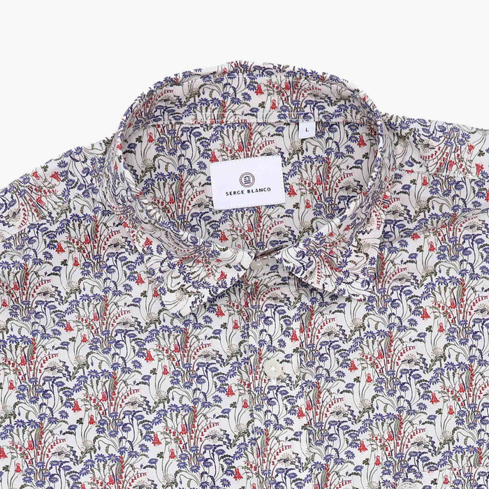 Chemises manches longues brodée blanche et bleue en coton