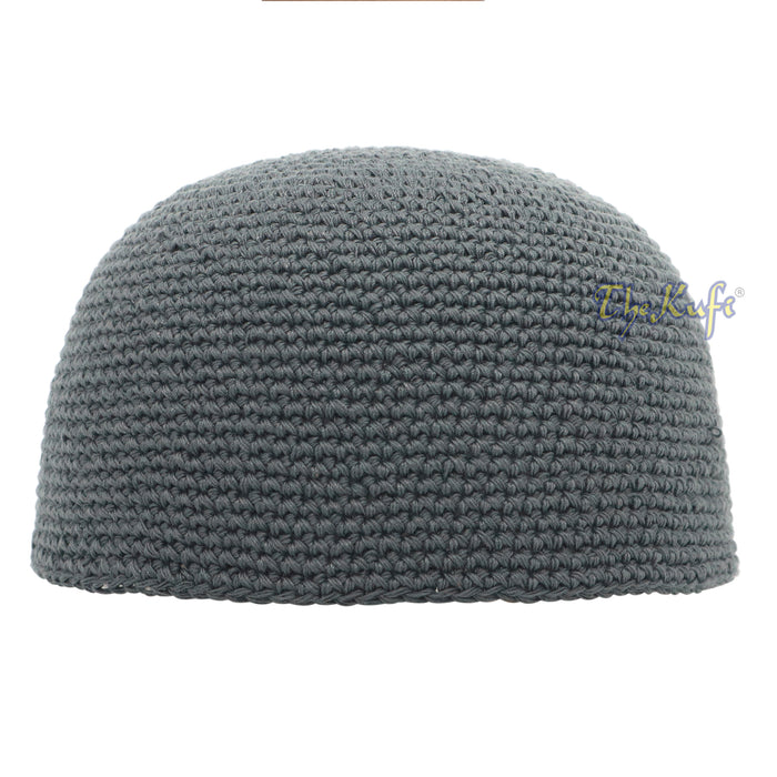 Cotton Kufi Skull Cap - Dark Gray Hand-Crocheted 100% Cotton Head Cover By