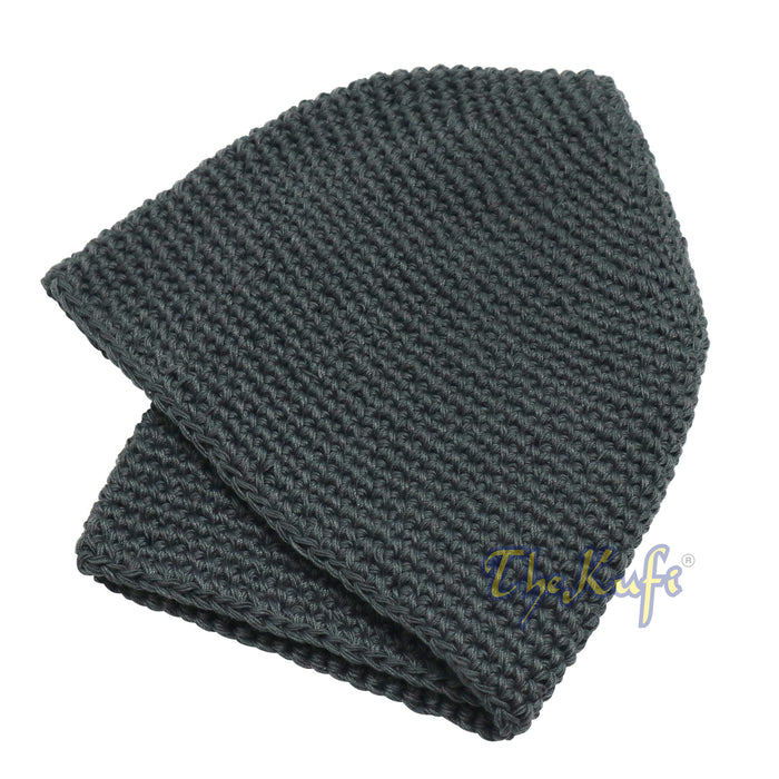 Cotton Kufi Skull Cap - Dark Gray Hand-Crocheted 100% Cotton Head Cover By