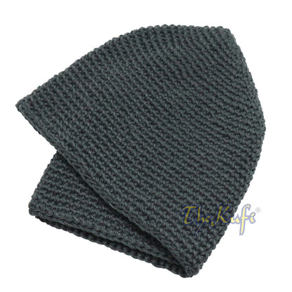 Cotton Kufi Skull Cap - Dark Gray Hand-Crocheted 100% Cotton Head Cover By