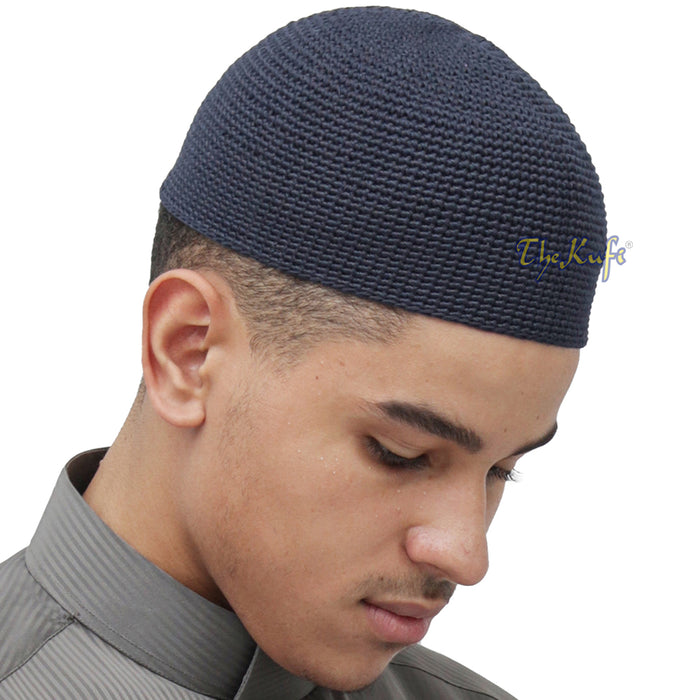Cotton Kufi Skull Cap - Extra Dark Blue Hand-crocheted Comfortable Fit Muslim Fashion