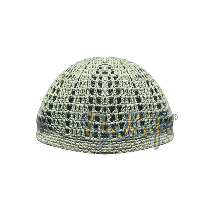 Cotton Olive Green Tight & Loose Weave Design Crochet Knit Head Cover Skull Cap Kufi