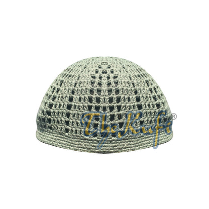 Cotton Olive Green Tight & Loose Weave Design Crochet Knit Head Cover Skull Cap Kufi