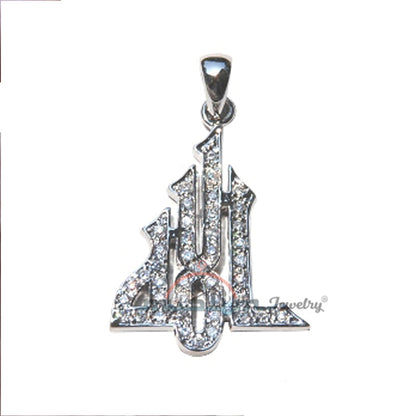 CZ Studded St. Silver Rhodium Plated Thuluth Calligraphy Allah Pendant