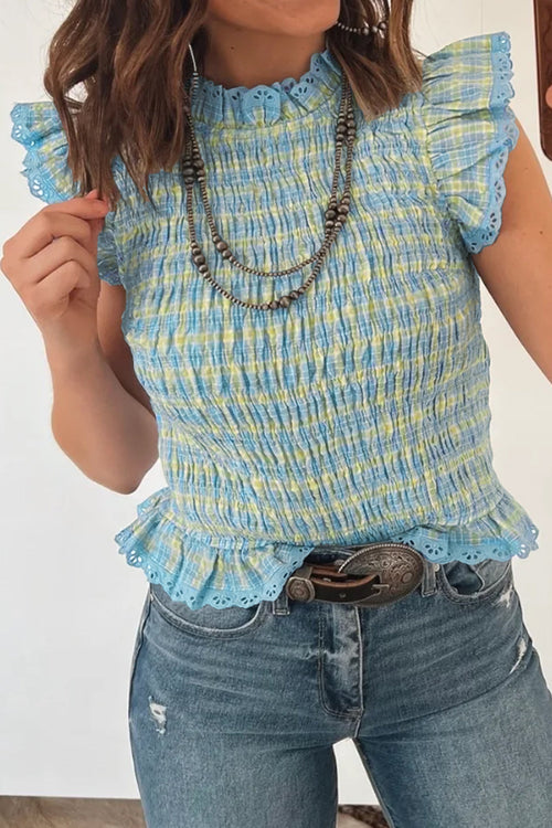 Hazel Blues® |  Southern Sweetheart Blouse | Gingham Lace Detail Blouse
