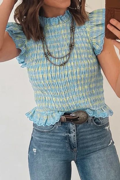 Hazel Blues® |  Southern Sweetheart Blouse | Gingham Lace Detail Blouse