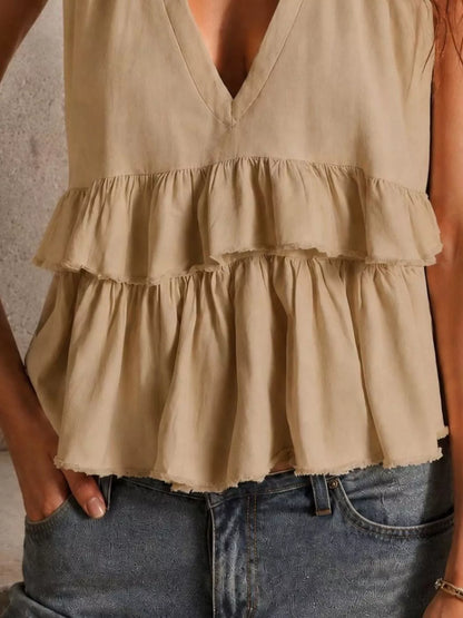 Hazel Blues® |  Ruffled V-Neck Sleeveless Top